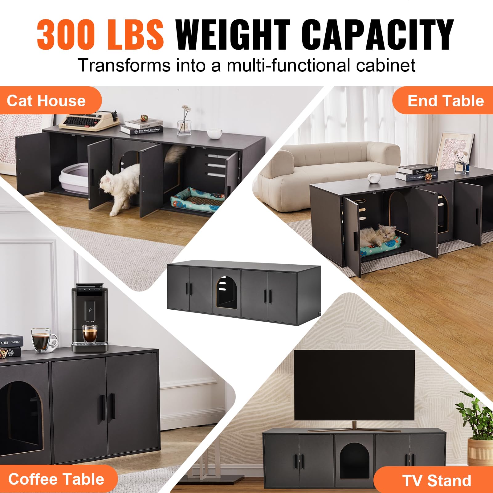 VEVOR Cat Litter Box Enclosure for 2 Cats, Litter Box Furniture Hidden with Double Rooms, Wooden Cat Box Cabinet Fit Most of Lit